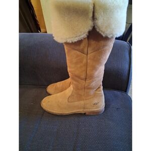 UGGS DAPHNE 1008705 TAN BROWN SUEDE LEATHER TALL SHEEPSKIN LINED BOOT SHOE 7.5